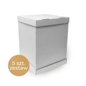 Karton na tort piętrowy z pokrywą w kolorze białym 32,5x32,5x45 cm 5szt.