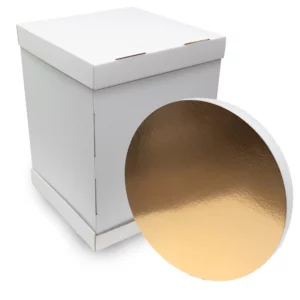 Podkład 32 cm w kolorze biały/złoty + karton z pokrywą 32,5x32,5x45