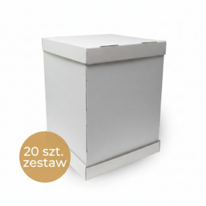 Karton na tort piętrowy z pokrywą w kolorze białym 32,5x32,5x45 cm20szt.